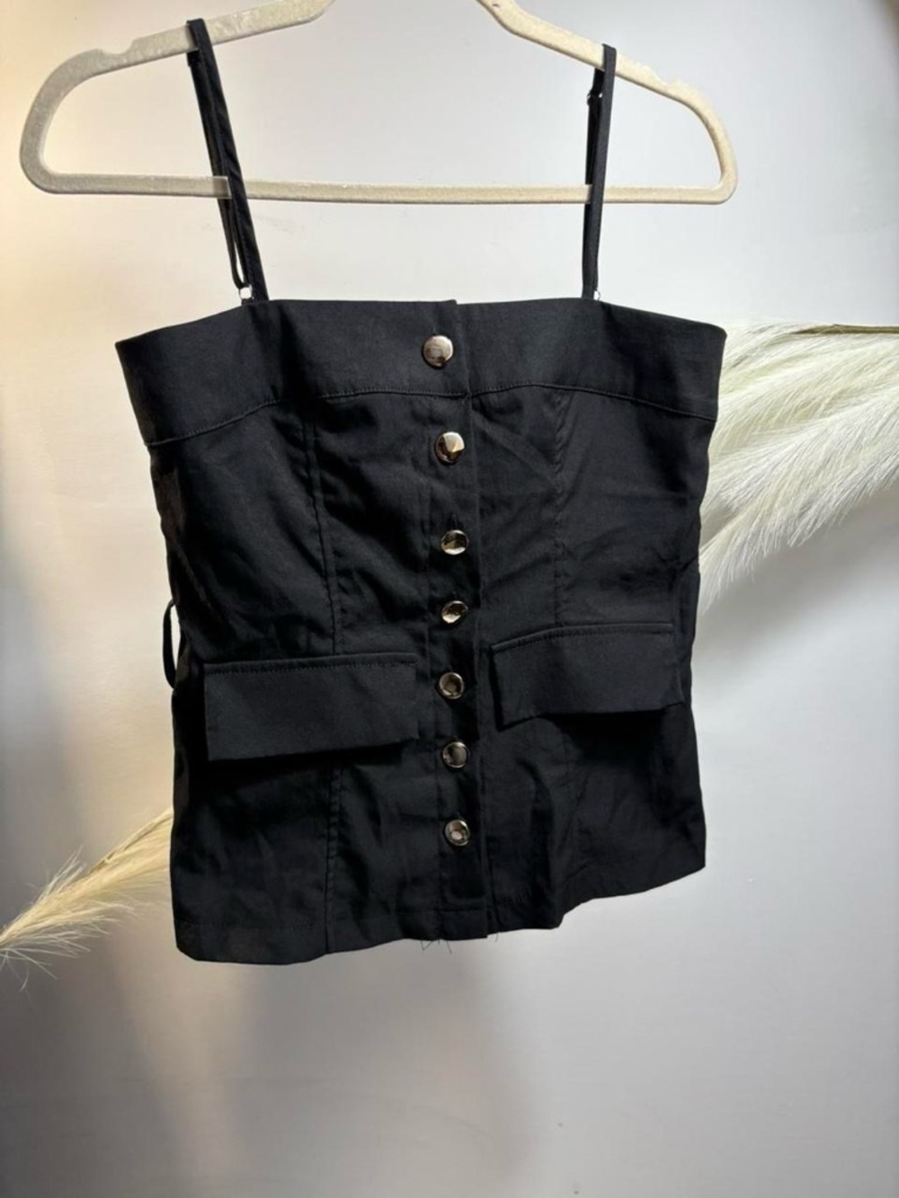 (#51) Black Button-Front Strapless Top